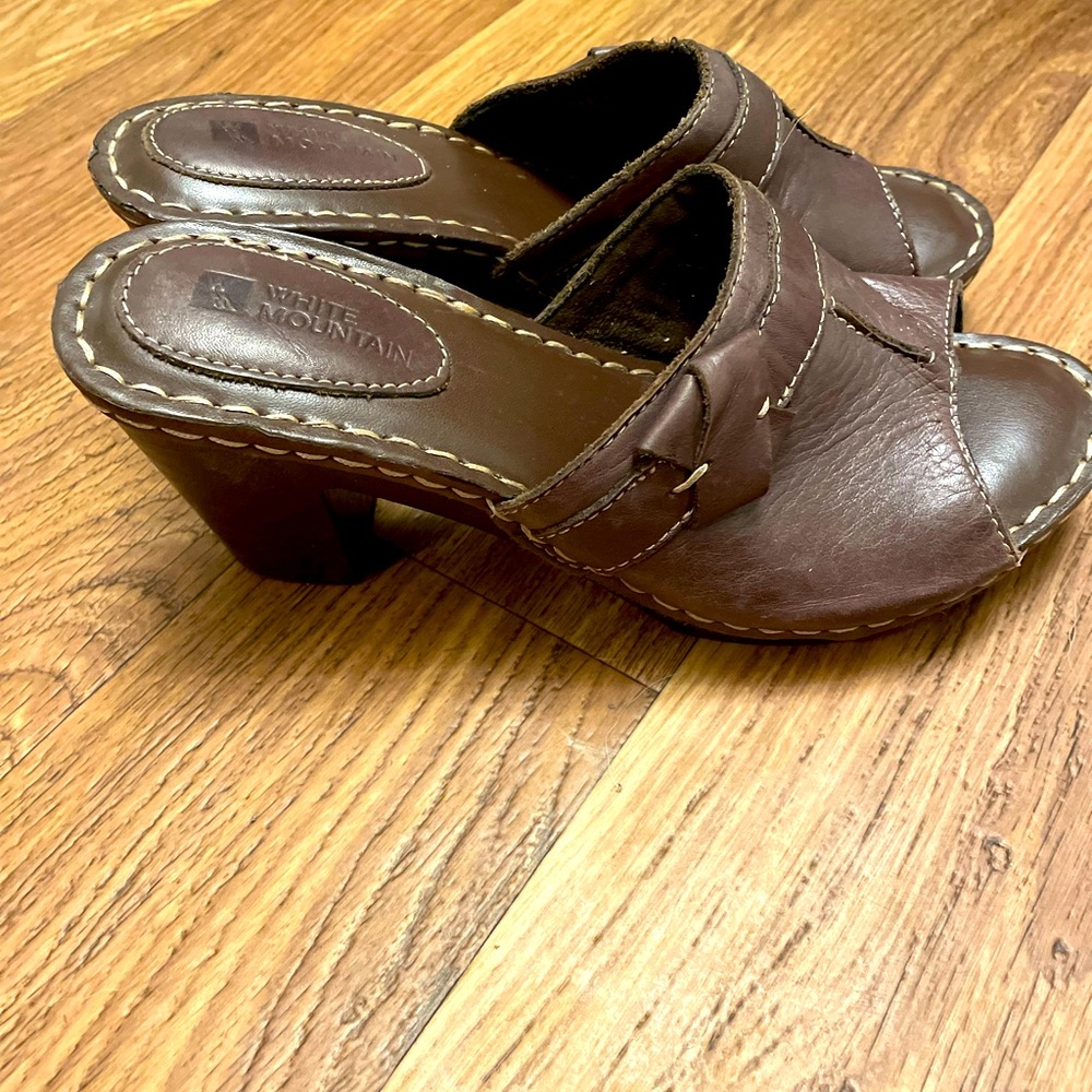 Brown clog style heels